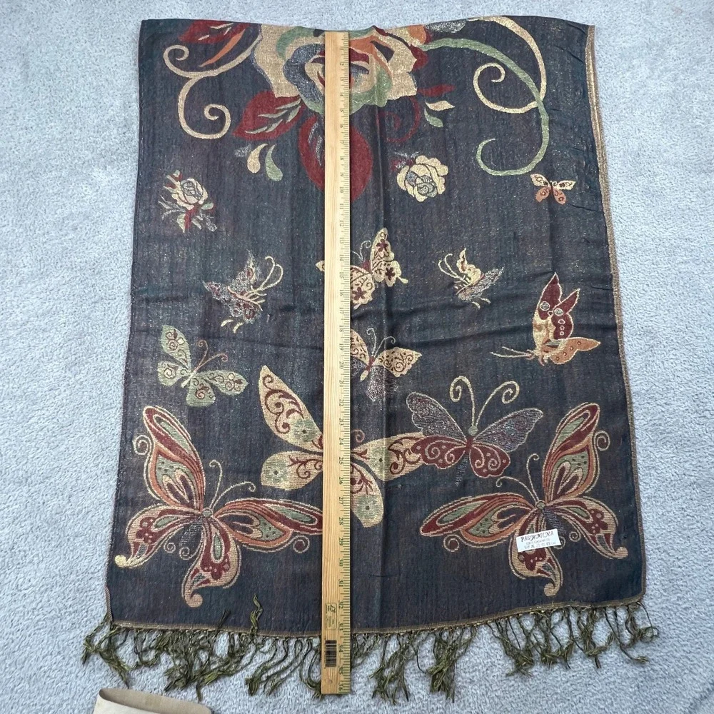 Boho Floral Butterfly Pashmina Scarf Fringe Shawl Vintage Earthy Wrap Cashmere